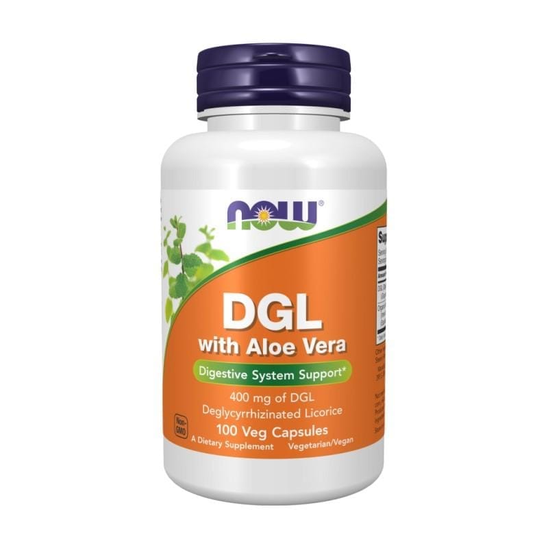 DGL (lemn-dulce deglicirinizat) cu aloe vera NOW, 400 mg (100 capsule)