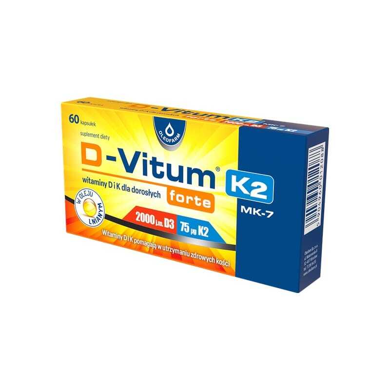 Vitamina D3 2000 UI și K2 MK-7 D-Vitum Forte Oleofarm (60 capsule)
