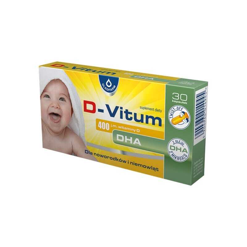 Vitamina D3 400 UI și DHA pentru sugari și copii D-Vitum Oleofarm (30 capsule twist-off)