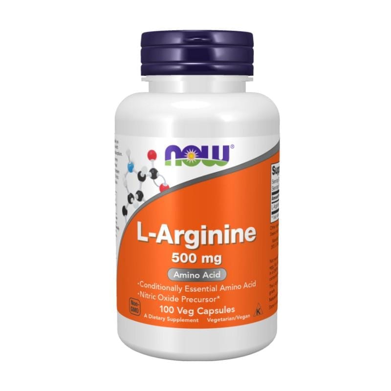 L-arginină NOW, 500 mg (100 capsule)