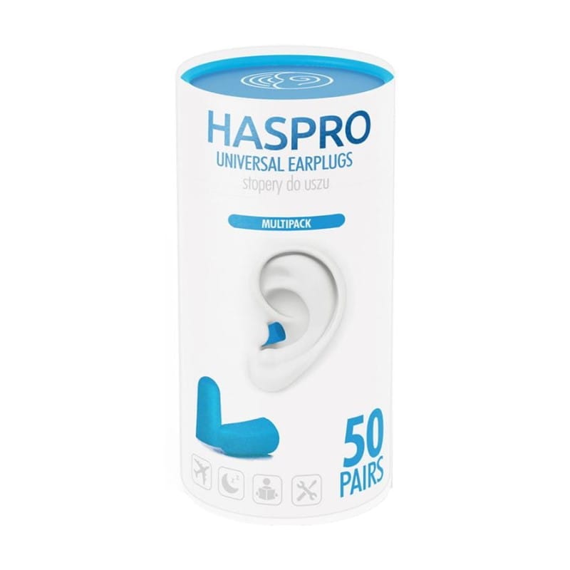 Dopuri de urechi din spumă Tube50 - culoare albastră, Haspro (100 bucăți)