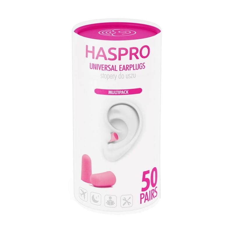 Dopuri de urechi din spumă Tube50 - culoare roz, Haspro (100 bucăți)